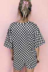 Black Checkered Top and Drawstring Shorts Pajama Set